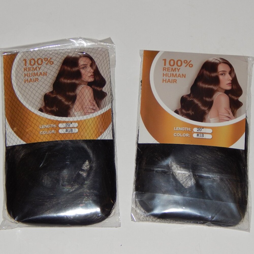 20" 100% Remy Human Hair #1B Black Double Weft Clip In Extensions